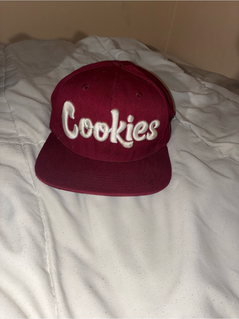 Cookies Burgundy Snapback Hat with White Embroidered Logo